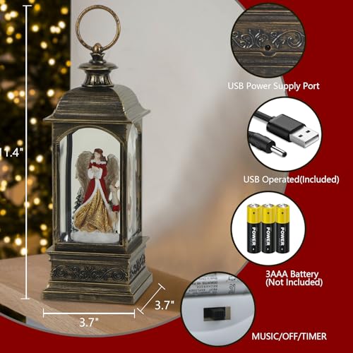 Linterna de nieve de Ángel para centro de mesa navideño con brillo USB 3