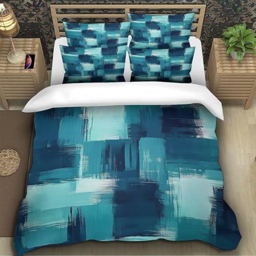 Housse de couette bleu effet 3D en microfibre premium pour lit 1 place