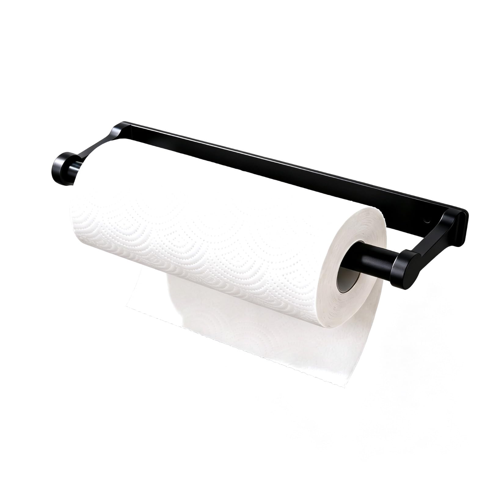 BLOMZA Kitchen Roll Holder Under Cabinet Aluminum Alloy Paper Towel Holder with Self Adhesive or Screw Mount Wall Mounted Space Saving Organizer for Kitchen Bathroom Laundry Room RV Black