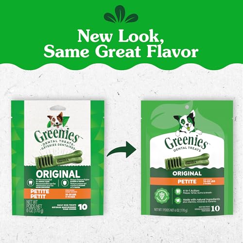 Greenies Veterinarian-Recommended Adult Natural Dental Dog Treats Petite Size, Dog Dental Chews, Original Flavor, 6 oz. Pack, 10 Count