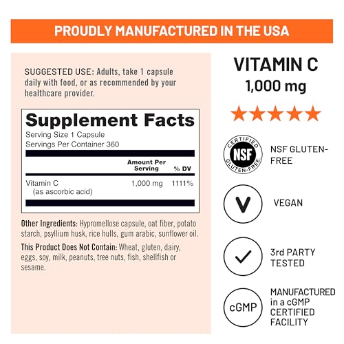Image of NatureWise Vitamin C 1000mg Capsules - Extra Strength Vegan Vitamin C for Daily Antioxidant & Immune Support - Non-GMO, USA Manufactured - 360 Capsules[360-Day Supply]