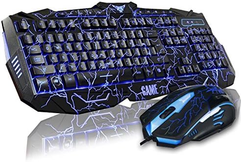 Three Colors LED Light USB Wired Mechanical Feel Blue Backlit Gaming Keyboard Mouse Set