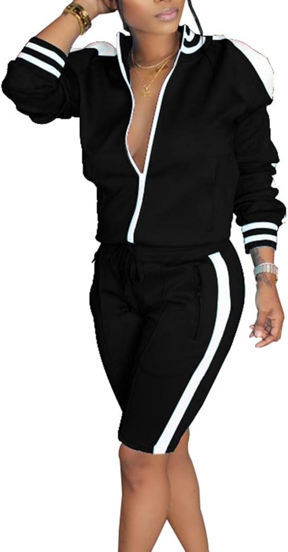Sweat Suits Set Cold Shoulder Zipper 
