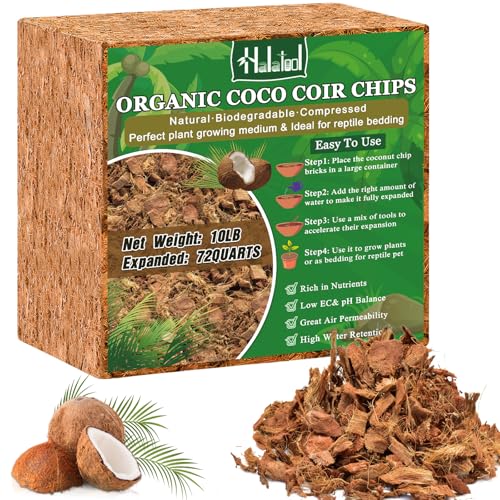 Halatool 10LB Compressed Coconut Coir Chips, 100% Natural Organic Coco Husk Chips Coco Chips Substrate for Plants Flowers, Garden -  Halatool-Coco Coir Chip-10LB-1pcs