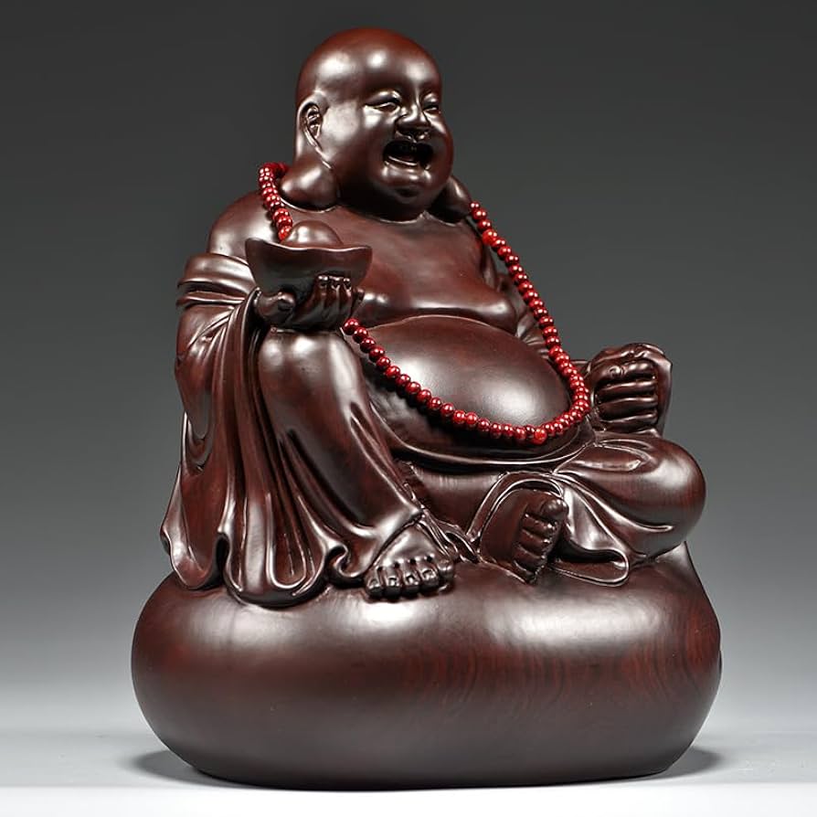 Amazon.com: Thcbme 黑檀木雕刻弥勒佛像坐笑佛摆件实木家用客厅