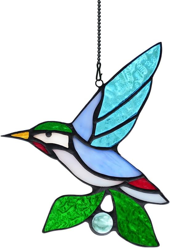 BOXCASA Hummingbird Bird Suncatcher for Window, Stained Glass Bird Window Hanging, Hummingbird Decor Indoor Window, Bird Gifts for Bird Lovers, Mom, Grandma