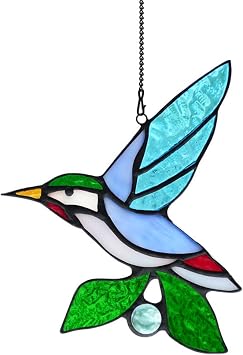 BOXCASA Hummingbird Stained Glass Window Suncatcher, Bird Decor Gift | Stained Glass Bird Window Hanging, Hummingbird Suncatcher Indoor Decor, Perfect Bird Gifts for Bird Lovers Mom Grandma