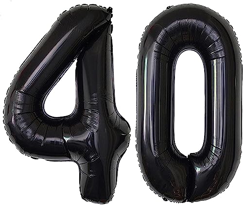 Image of Rozi Decoration 40 Number Large Black Foil Balloons 32 Inch for Birthday Decorations, Happy Anniversary Decorations, Graduation Party Decor, Achievement Celebration Pack of 2 Pcs