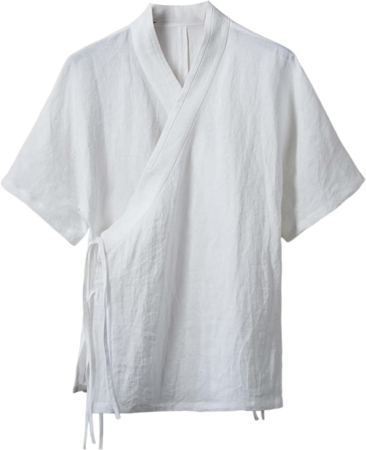 Men's Summer Japanese Chinese Style Zen Wear Cotton Linen Slanted Placket Short Sleeve Shirt