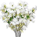 Scawim 6Pcs Artificial Cherry Blossom Branches for Home Decor 27&rsquo;&rsquo; White Faux...
