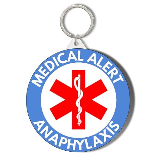 Gift Insanity White Medical Alert - Blue Background - Anaphylaxis - 45Mm Short Chain Mirror Keyring