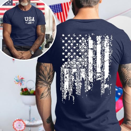Image of Ithalt Men's American Flag Shirt 4th of July T-Shirt USA Patriotic Tee Shirt Independence Day Top