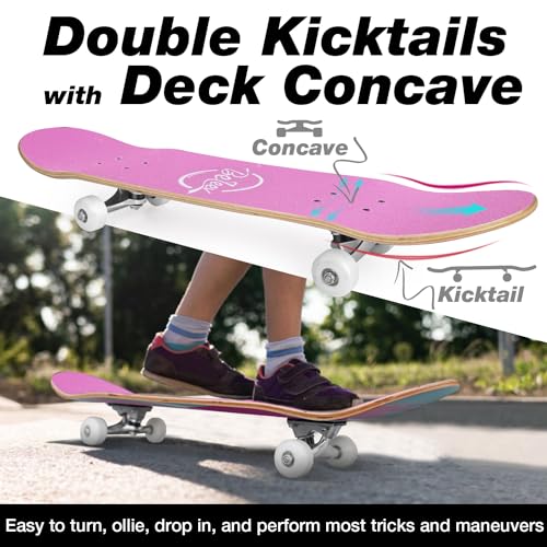 Image of BELEEV Skateboards for Beginners, 31 x 8 inch Complete Skateboard for Kids Teens Adults, 7 Layer Canadian Maple Double Kick Deck Concave Cruiser Trick Skateboard with Multifunction Skate T-Tool