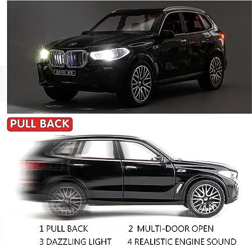 Image of PLUSPOINT Diecast X5 SUV Toy Car Scale Model,Pull Back Vehicles Alloy Simulation Supercar with Lights and Sound Also for Car Dashboard,Kids,Adult (X5-Black)