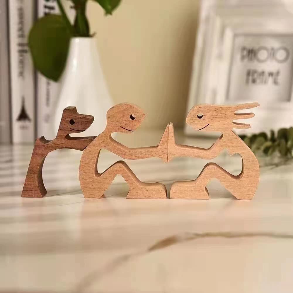 Adornos de Escultura de Madera,Estatua de Perro Humano,decoración de Madera Hecha a Mano,Estilo Abstracto Gente con Estatua de Perro,Tallado en Madera Regalos creativos Perro (Estilo C)
