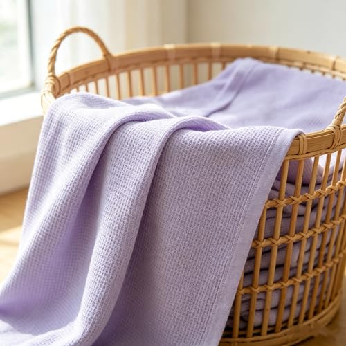 Image of TL Care 100% Cotton Thermal Waffle Swaddle Blanket (30 inch x 40 inch), Soft, Breathable & Stretchy, Lavender, for Boys and Girls, Perfect for Swaddling, Travel and Gifting