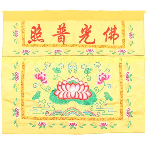 FUOYLOO Mantel Budista Bordado de 1 Metro Amarillo Falda para Mesa, Mantel Decorativo para Templo Budista, Accesorio y Decoración de Mesa de Comedor