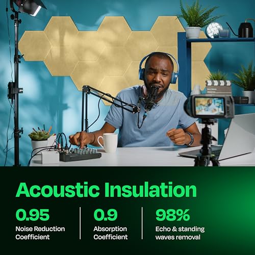 Image of Acoustic Panels 12-Pack Soundproof Wall Panels 12 inchX10.4 inchX0.4 inch Sound Panels High Density Sound Dampening Panels - [Cancun Sand Hexagon]