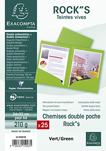 Exacompta 415003E - Lote de 25 Subcarpetas Dobles Rock"S 220 con Solapas Inferiores, Color Verde