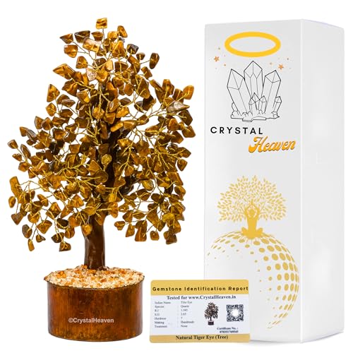 Image of Certified Tiger Eye Crystal Tree for Good Luck - Healing Crystals Money Tree for Wealth, Positive Energy at Home Office - Decorative Spiritual Gifts for Vastu, House Warming