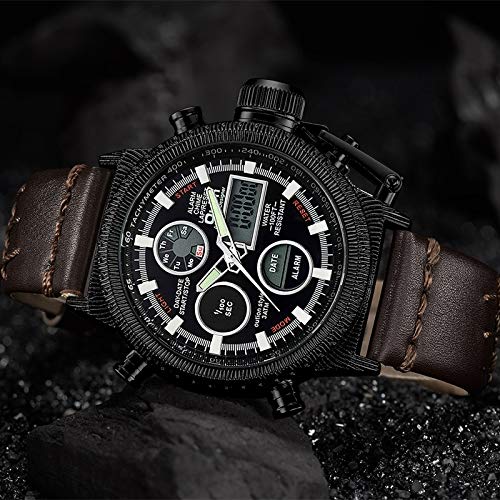 Yuxahiugnsssb heren horloges Echt leer Sport Watches High Precision Quartz waterdicht horloge Mannen multifunctionele quartz horloge (Color : 6) - Afbeelding 5