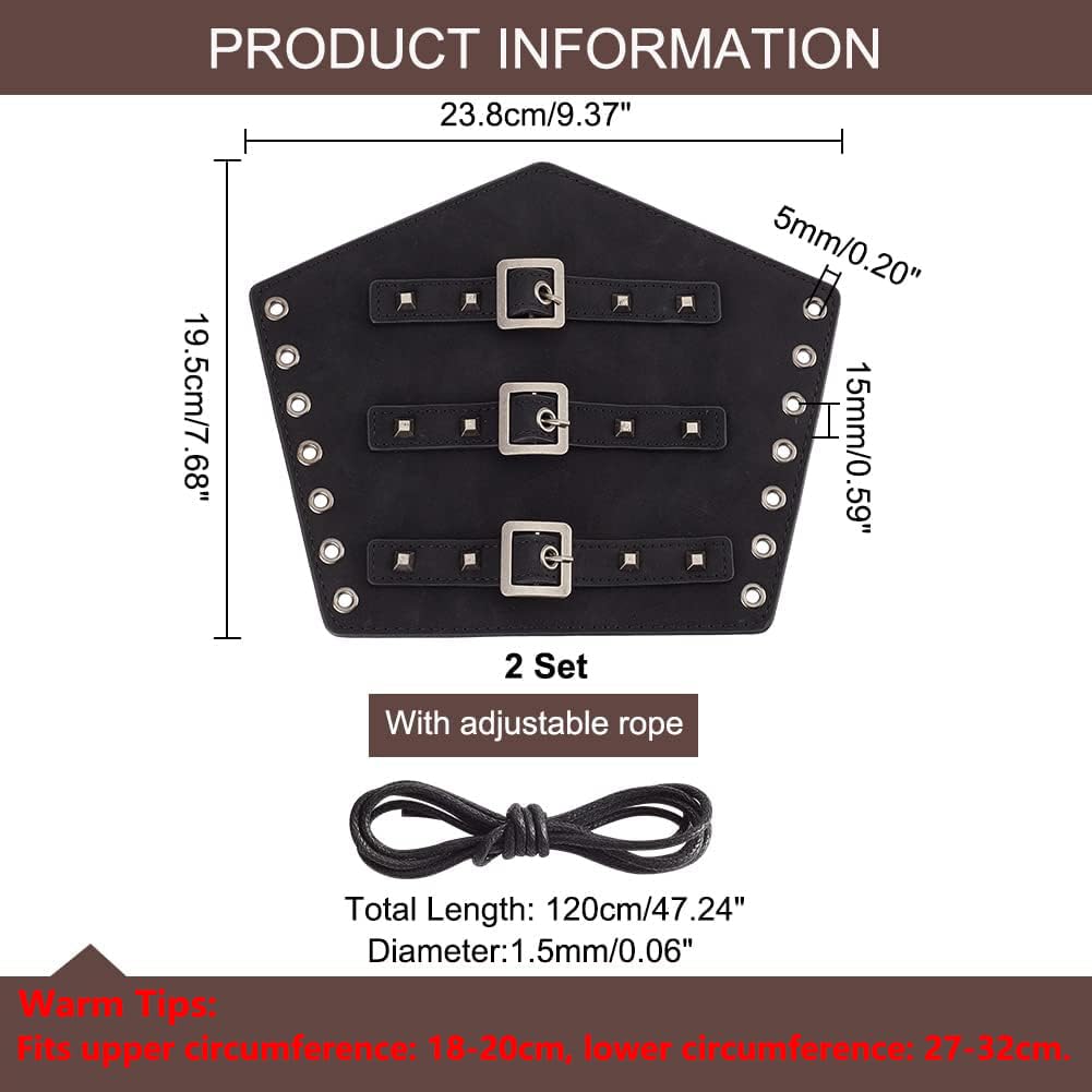 nbeads 2 Jeu Protège-Bras en Similicuir pour Adultes, 19.5x23.8x1.5cm Médiévale en Cuir Boucle Brassards Poignet Bande Boucle Large Brassard pour Halloween Décor Punk Cosplay Costumes, Noir