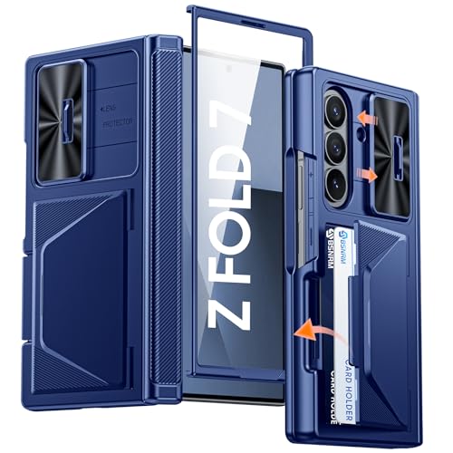 Image of for Samsung Galaxy Z Fold 7 Case with Card Holder RFID Blocking, Built in Slide Lens Cover & Hinge Protection & Screen Protector, Shockproof Wallet Case for Z Fold 7 (Sapphire Blue)
