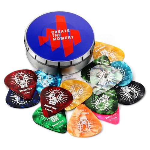 Donner Guitar Picks Celluloid 16 Pack for Acoustic Guitar Electric Guitar Ukulele,Includes Thin,Medium, Heavy & Extra Heavy Picks with Case - image 1