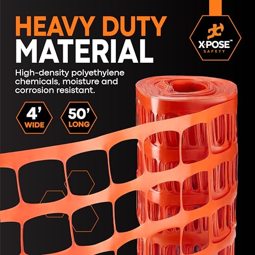 Image of Xpose Safety Plastic Mesh Safety Fence - Heavy Duty Orange Temporary Garden Fence & Snow Fence, 4' x 50' Reusable Barrier Netting for Animal Control, Deer, Dogs, Construction