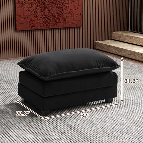Image of Ihanherry Ottoman for Modular Sectional Cloud Couch, Chenille Deep Seat Sofa for Living Room, Bedroom and Apartment, Black