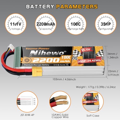 3S Lipo Battery 11.1V 2200mAh RC Lipo Battery Pack 100C with XT60 Plug Compatible with RC Cars, Trucks, Boats, Airplanes, Helicopters, Drone, FPV Racing Hobby Models (2 Pack) - Image 2