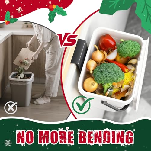 Image of Kitchen Waste Bin with Hooks 5L, Indoor Kitchen Sealed Under Sink for Kitchen, Food Waste Bin for Countertop (White)
