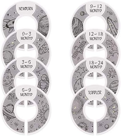 8pcs Premium Round Plastic Baby Closet Dividers, from Newborn to 24 Month, Baby Closet Organizers, Nursery Decor, Grey