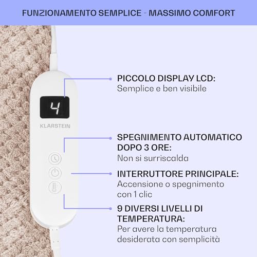 Klarstein Dr. Watson Deluxe Xxl - Coperta Elettrica, 160 W, 9 Livelli Di Temperatura, Elemento Di Controllo, 200 X 180 Cm - 6