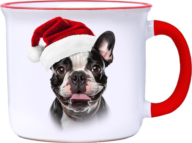 Spoontiques French Bulldog Christmas Ceramic Camper Mug, 14oz - M...