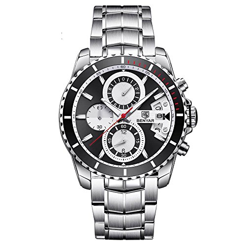 Preisvergleich Produktbild Benyar Herren-Armbanduhr Analog Quarz mit Edelstahl Armband BY-5127M