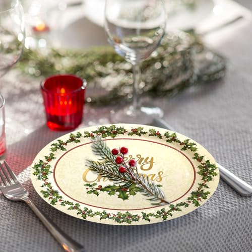 ceiba tree Christmas Holly Oval Plates Vintage Christmas Party Paper Plates Disposable Holiday Party Supplies – Image 5