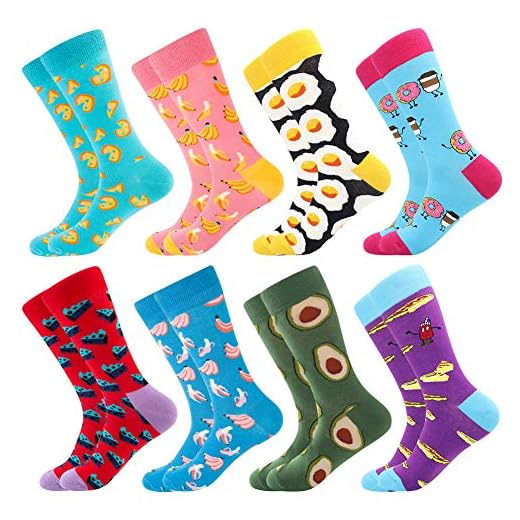BONANGEL Calcetines de Vestir Divertidos, Coloridos Calcetines Para Hombres,Calcetines de Oficina de Algodón con Estampados Divertidos y Elegantes de Fantasía, Locos Geniales (8 Pairs-Pizza5)