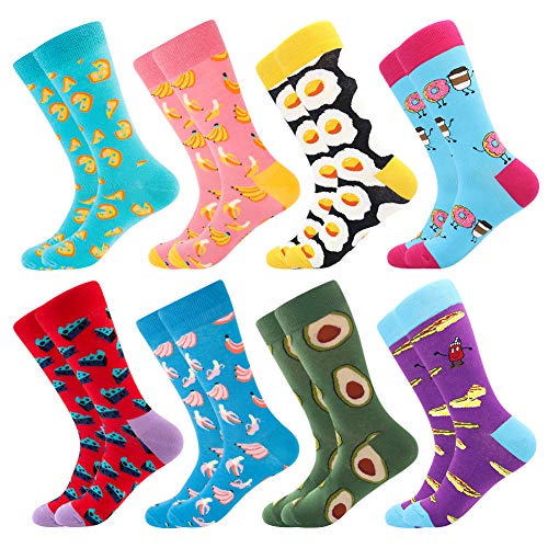 BONANGEL Coloridos Calcetines Para Hombres,Calcetines de Vestir Divertidos, Calcetines de Oficina de Algodón con Estampados Divertidos y Elegantes de Fantasía, Locos Geniales (39-46, 8 Pairs-Pizza5)