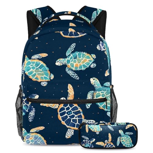 Sac à dos tortue 2 pièces de grande capacité avec trousse scolaire assortie