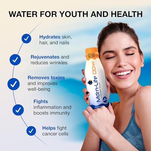 Image of •Mdrn-Life Deuterium Depleted Water, Purified Bottled Water, DDW as Low as 5-PPM, 9.5 pH Alkaline, No Additives or Chemicals, Pack of 12 (500 ml each) (Plastic Bottle)