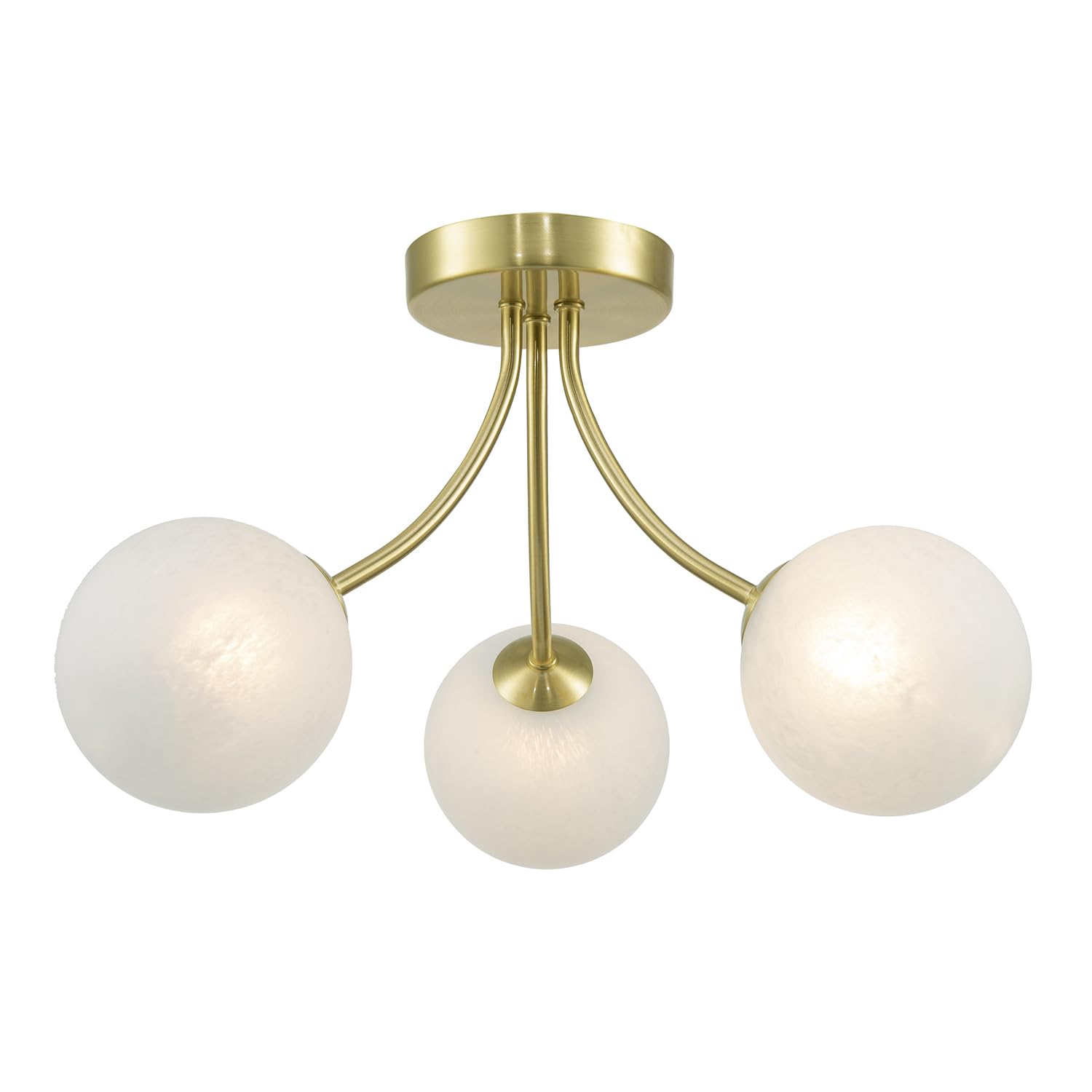 Happy Homewares Modern Designer Satin Gold Ceiling Light with Frosted Alabaster Globe Glass Shades | 28cm x 37cm | 3 x 5w G9 | Class 1 Earth Required