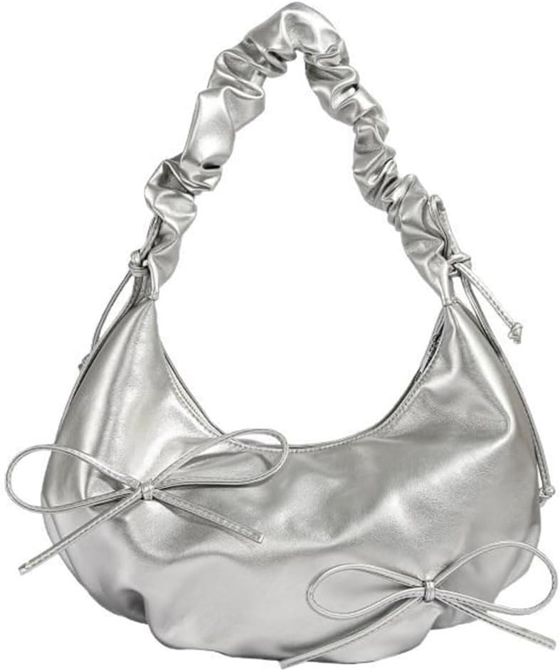 Cute Bow Tie Shoulder Bag for Women, Soft PU Leather Underarm Bag Y2k Coquette Hobo Handbag Versatile Tote Purse