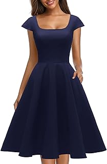 Women's Cocktail Party Dress Cap Sleeve 1950 Retro Swing Dress with Pockets