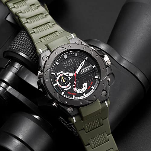 FANMIS Mens Analog Digital Sports Watch Large Face Outdoor Sports Waterproof Military Wrist Watches with Date Multifunction Tactics LED Army Stopwatch (Green)
