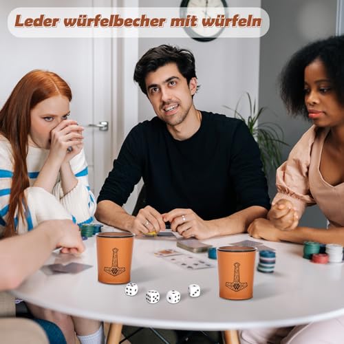 XUWAIDSGN Würfelbecher Set Leder - 2 Würfelbecher, 10 Würfel, Mittelalter, PU-Leder, Futter Flanell - Brettspiele, Würfelspiele (2)