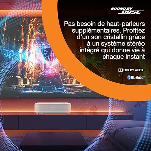 Epson Lifestudio Grand EH-LS670W Diamant Blanc, Projecteur Laser Intelligent à ultracourte focale, 4K Pro UHD, Sound by Bose, Google TV, Taille d’Image Jusqu’à 120 Pouces, Garantie de Cinq Ans*