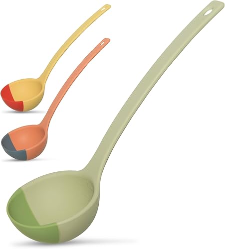 SCOUPS Cuchara de silicona - Colorido cucharón de silicona con una parte superior suave para moldear a tus ollas y sartenes. (verdegris)
