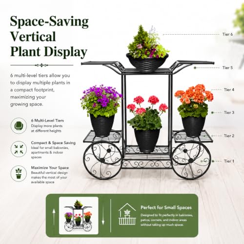 Image of 6-Tier Rust-Proof Metal Plant Stand for Balcony & Indoor Use - Heavy-Duty Gamla Stand for 6 Pots (Lohe Ka Stand) (cart design)