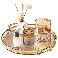 TANGHSE Serving Tray with Golden Handles, Acrylic Decorative Candle Trays Round Perfume Plate Reusable Plastic Serving Platters, Serving Tray for Home Restaurant Bar Breakfast Coffee Tea Fruit